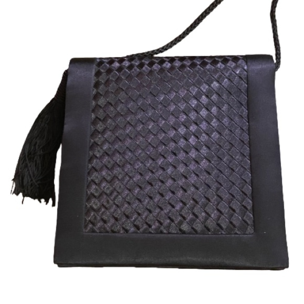 Vintage black silk purse with side tassel
